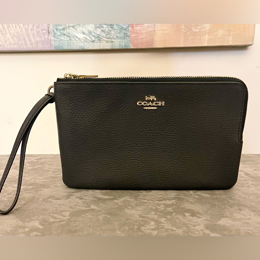 Pristine Condition Black Leather Wristlet Coach